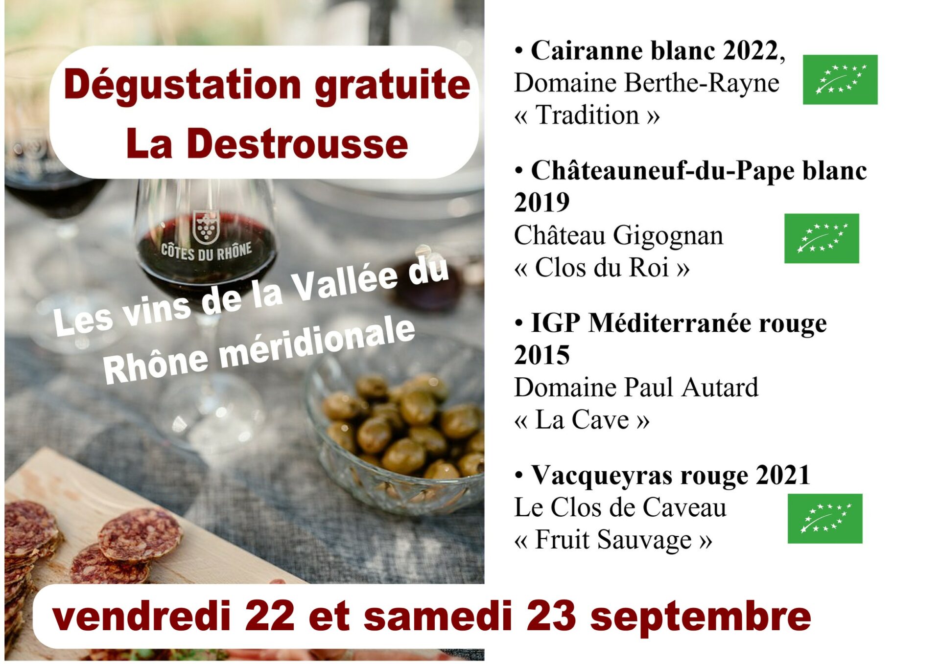 Dégustation gratuite, La Vallée du Rhône Méridionale