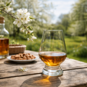 Whisky au printemps dans une ambiance lumineuse et florale en extérieur