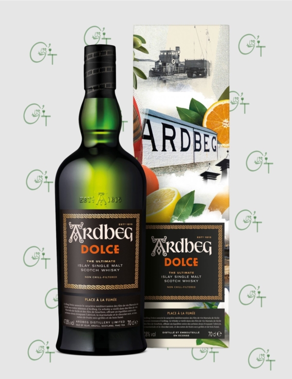 Bouteille de Whisky Ardbeg Dolce pour l'Ardbeg Day 2026. La boite est spécifique au marché français