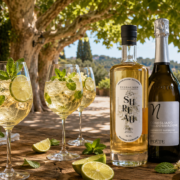 Hugo Spritz à la liqueur de sureau Nusbaumer et Prosecco Ponte sur une table en Provence